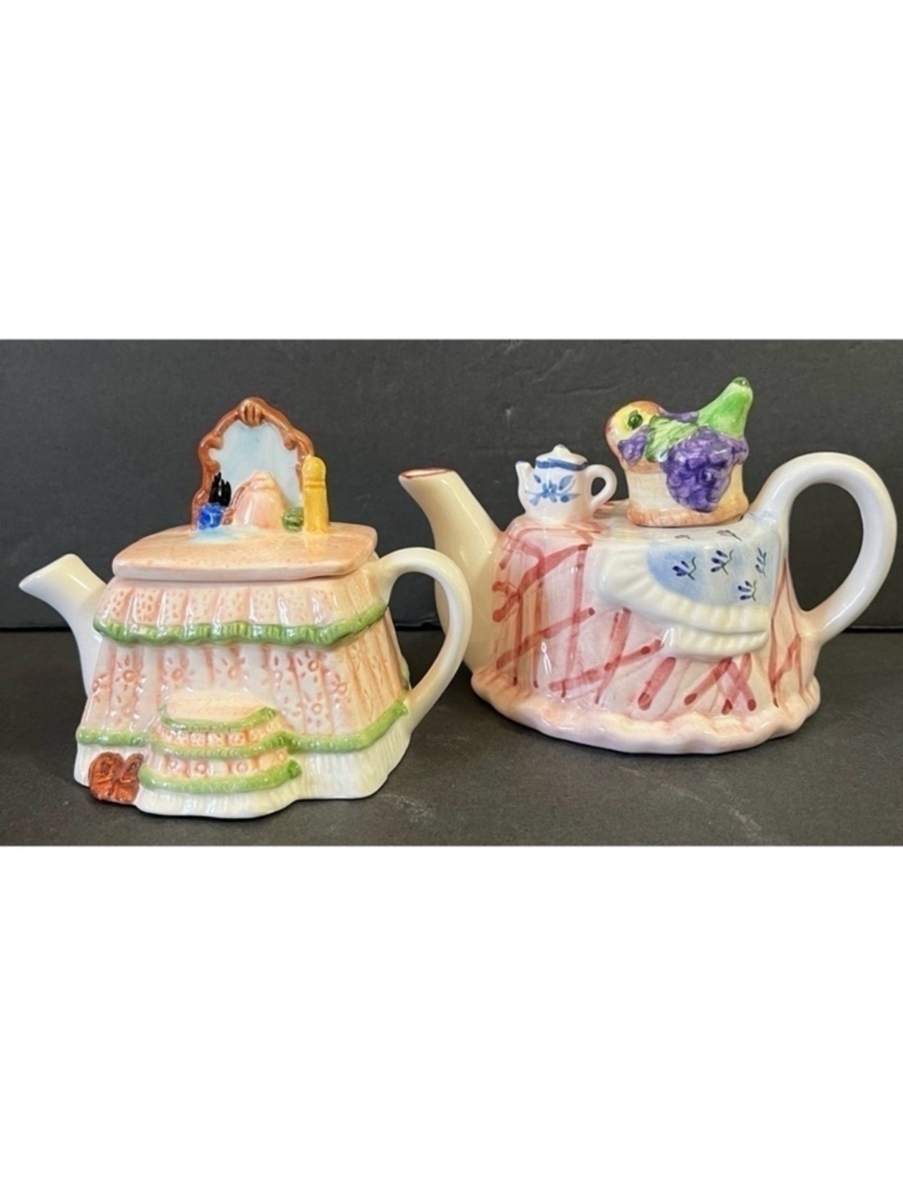 Sunshine Ceramics MINIATURE Teapot Feminine Tabletop Vanity Pink Romantic Lot 2x